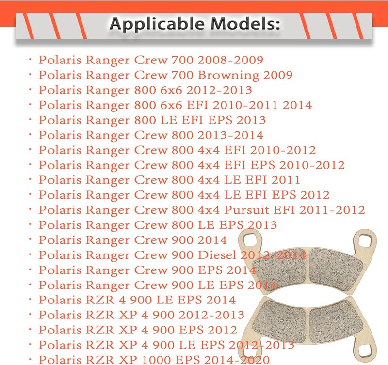 ZICOO وسادات الفرامل الأمامية والخلفية لسيارات بولاريس RZR XP 1000 EPS 2014-2022، RZR 1000 XP 4 باستثناء الإصدار المتميز، رينجر 700 800 570 كرو - Image 3
